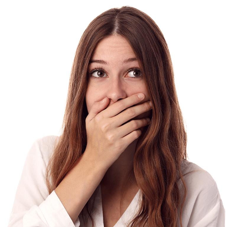 Win Orthodontics - Woman covering her mouth with her hand